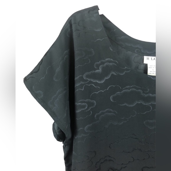 SHIRT - Women's H Look Black Silk Blouse With Subtle Cloud Pattern. Size Large. - Picture 7 of 13